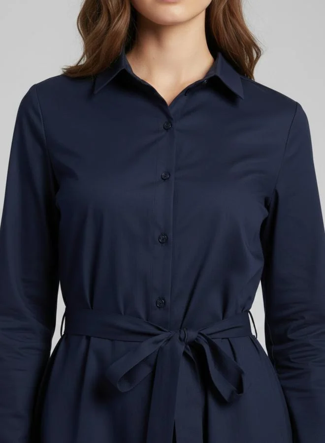 House Of Raeli  Women Navy Blue Cotton Collared Shirt Maxi Dress for Women | Best Price UAE